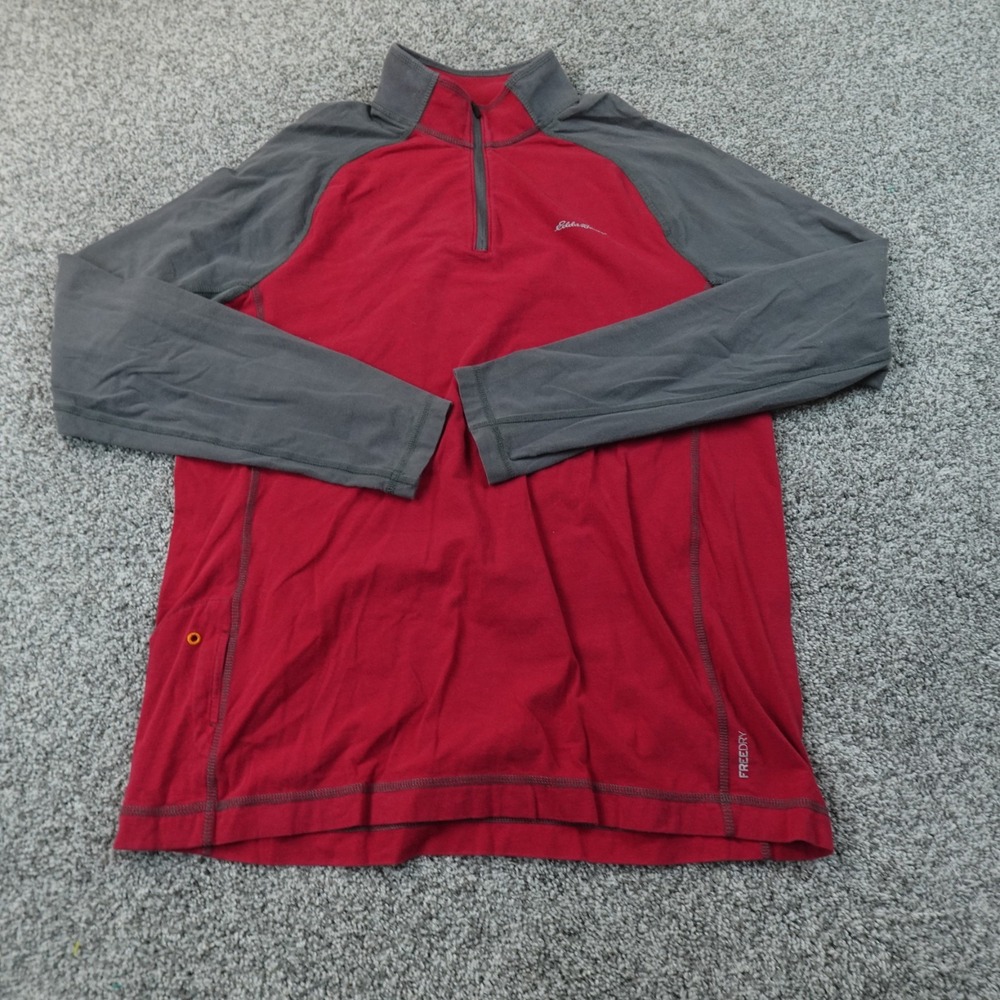 Eddie Bauer Sweatshirt Mens LT Red Gray 1/4 Zip Mock Neck Pullover Performance
